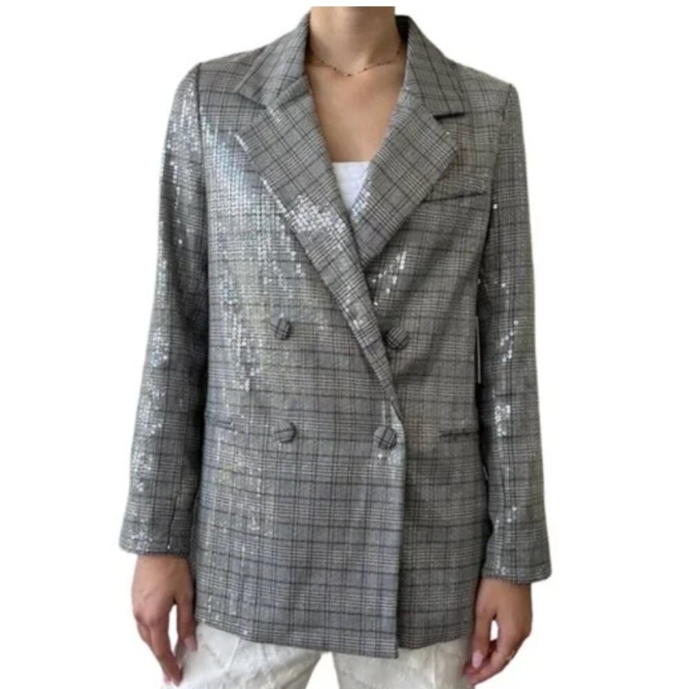 Jason Wu | EUC Grey Plaid Sequined Double Breasted Blazer Women’s Size Medium